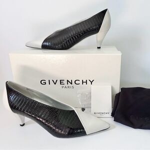 Givenchy Mod Black & White Lambskin & Exotic Pointed Toe Heels 38.5 EU 8 US